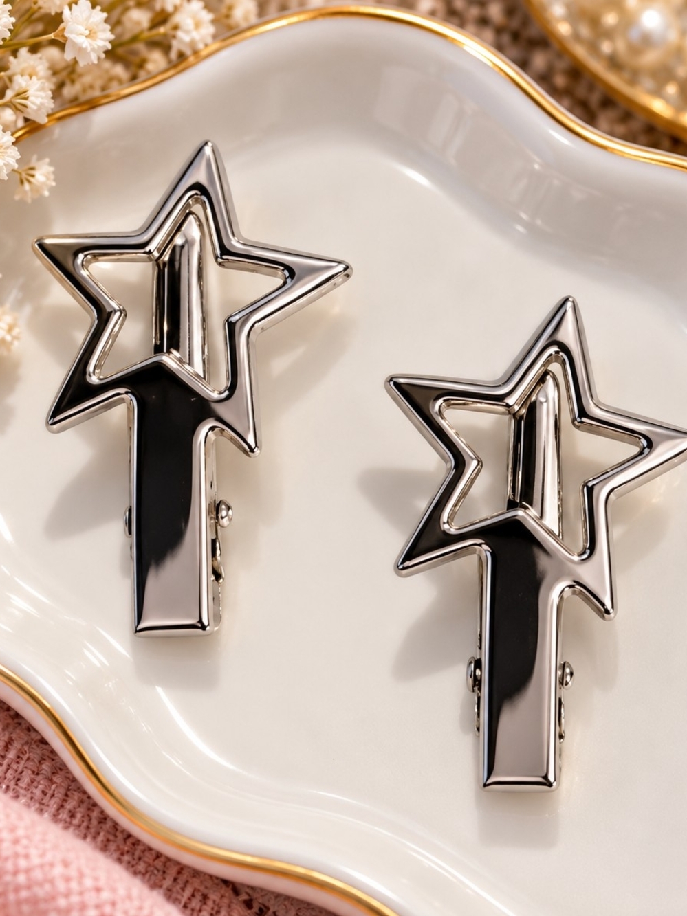 Silver Star Hair Duckbill Clips - Women Accessories New